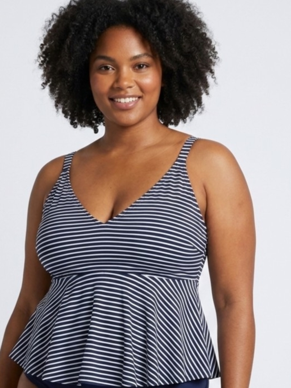 Penningtons Black and White Striped Swim Tankini Top Size 1X